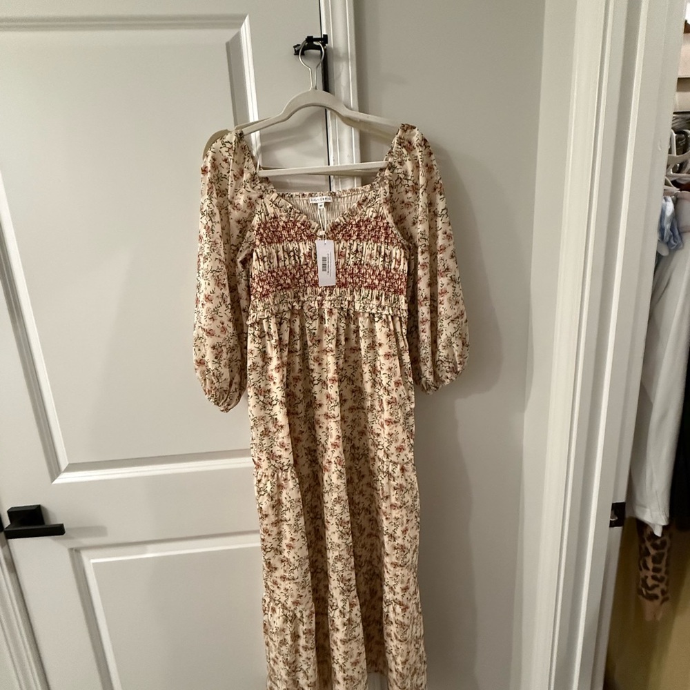 Baltic Born Cream Floral Maxi Dress with Smocked Bodice